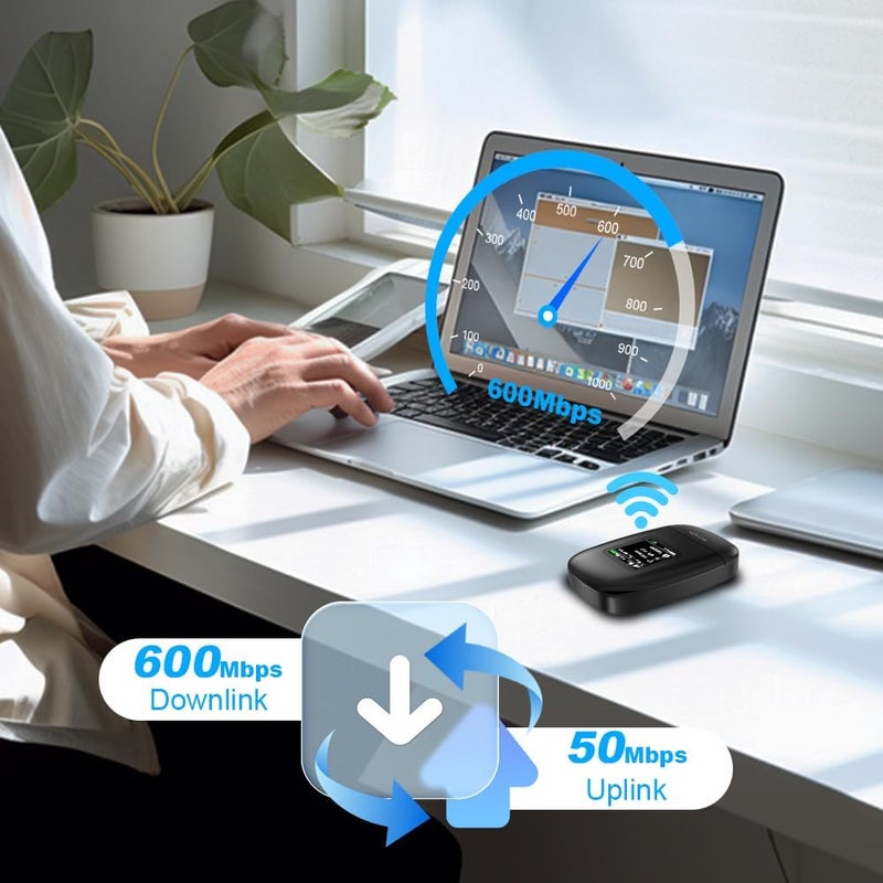 Schok 4G LTE Portable WiFi - Cat 12 Mobile Hotspot Travel Router, 600Mbps Download High Speed, Dual Bands (2.4GHz/5GHz), Compatible with Verizon, T-Mobile, AT&T, Supports 16 Connected Devices - Image 5
